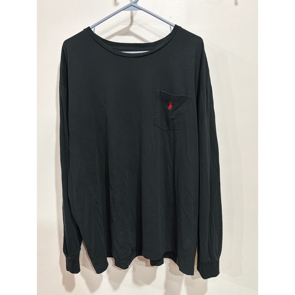 Polo Ralph Lauren Men XXL Black LS Pocket T-Shirt Red Pony minimalist Layer Prep